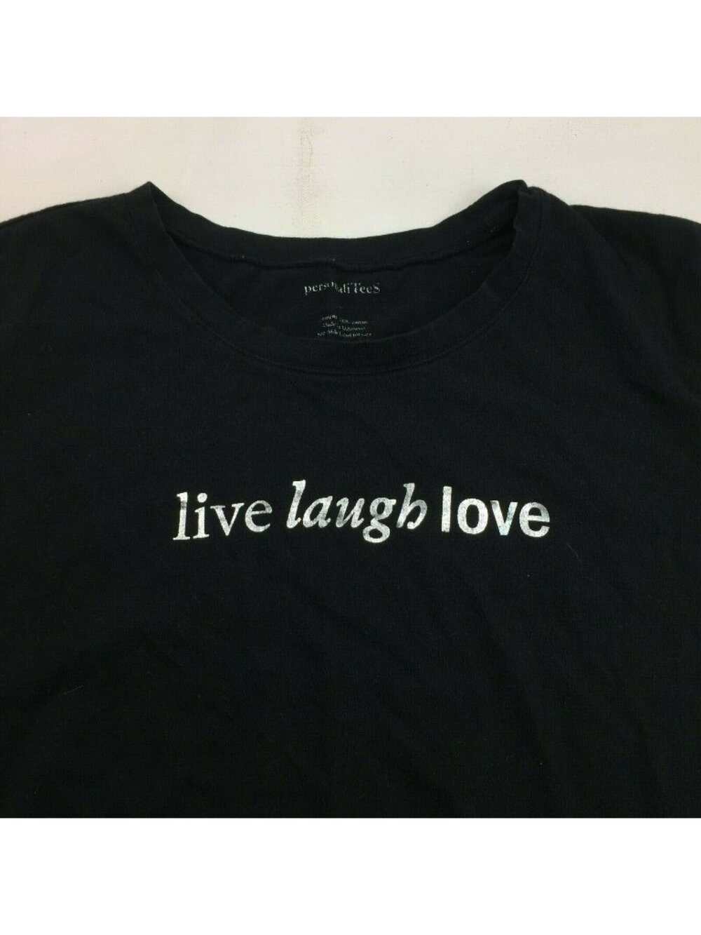 Personali Tees Womens Black Crew Neck Live Laugh Love Shirt Top Large